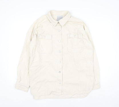 Primark Womens Ivory Corduroy Button-Up Shirt Size 16