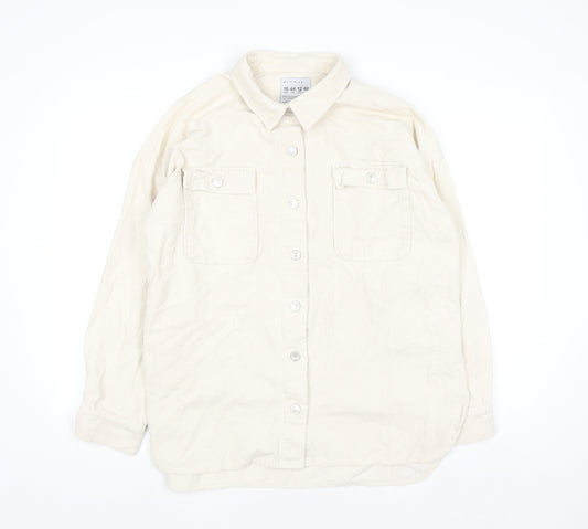 Primark Womens Ivory Corduroy Button-Up Shirt Size 16