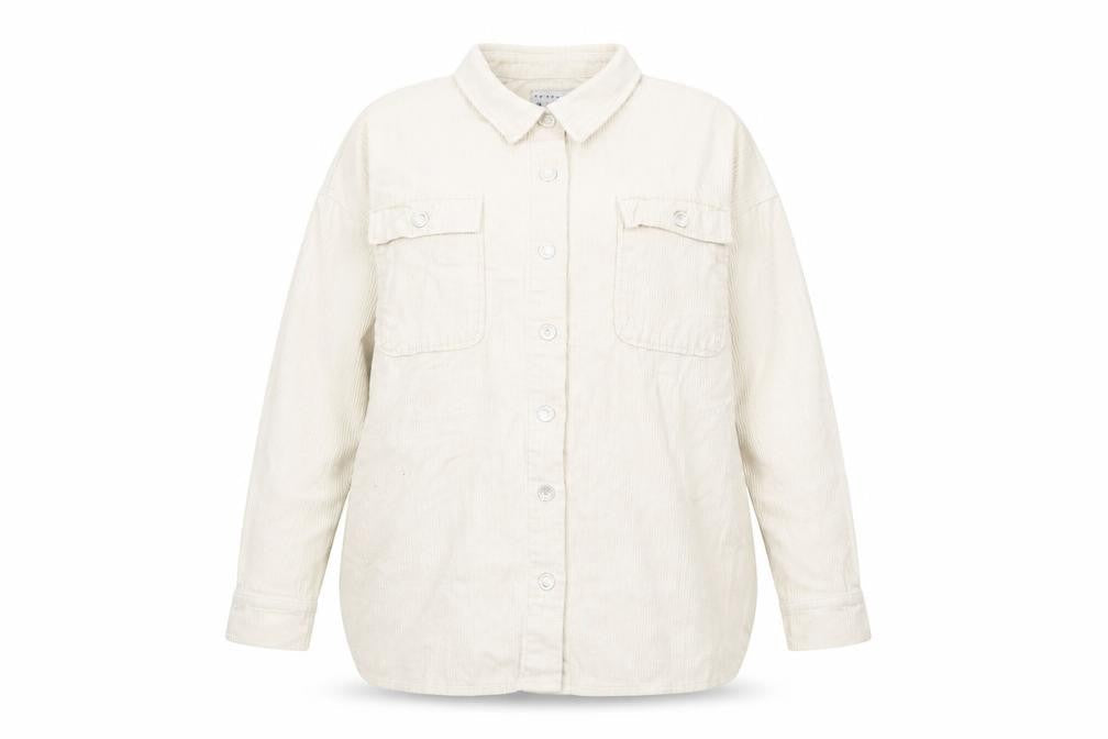 Primark Womens Ivory Corduroy Button-Up Shirt Size 16
