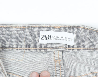 Zara Women Grey Distressed Mom Jeans Size 8 Relaxed Fit Denim