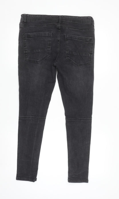 Brave Soul Men's Black Distressed Skinny Jeans 32R with Zip Detail