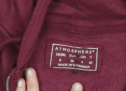 Atmosphere Women Burgundy Full Zip Hoodie Size 8 Cotton Blend