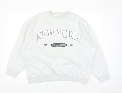 Primark Women Grey New York Vintage Sports Pullover Sweatshirt M