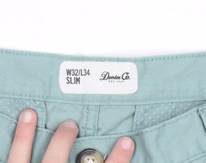 Denim Co. Men's Green Slim Fit Chino Trousers W32 L34