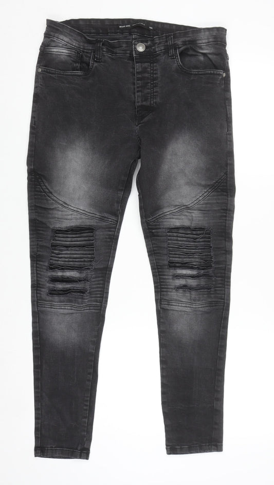 Brave Soul Men's Black Slim Skinny Distressed Jeans 32R