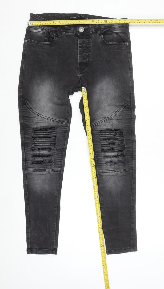 Brave Soul Men's Black Slim Skinny Distressed Jeans 32R
