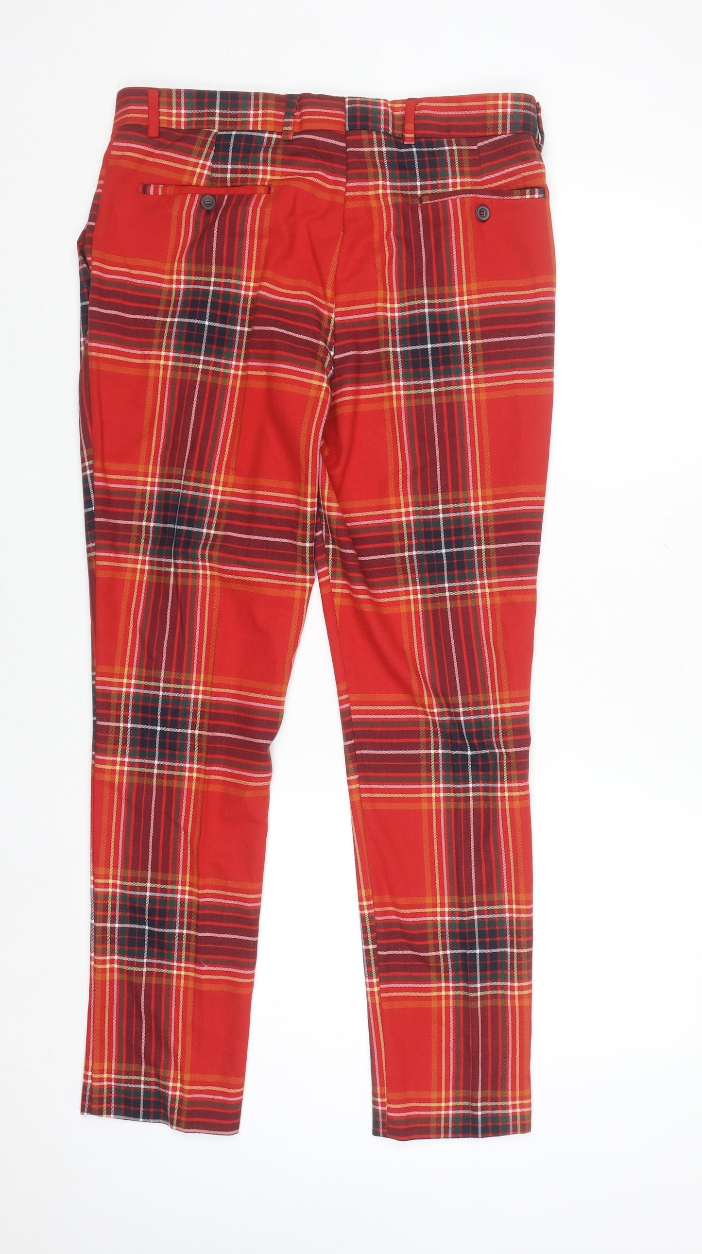 boohooMAN Mens Red Plaid Slim Fit Chino Trousers Size 32R