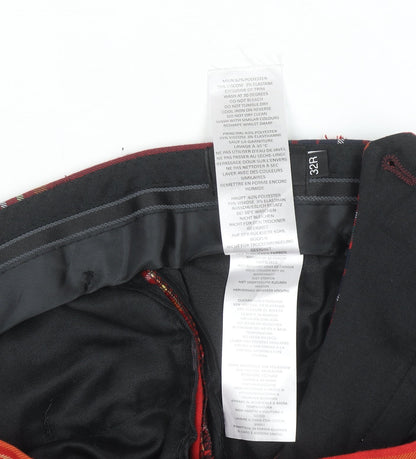 boohooMAN Mens Red Plaid Slim Fit Chino Trousers Size 32R