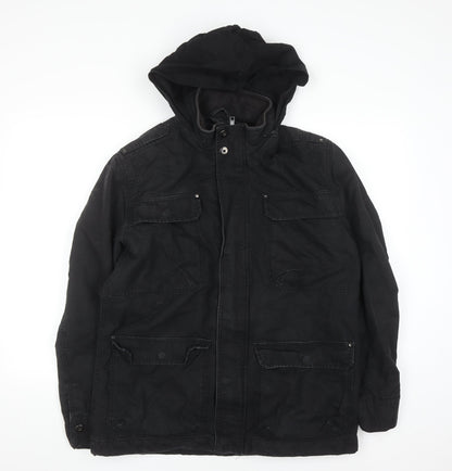 TU Mens Black Cotton Hooded Parka Jacket Size M