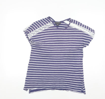 Primark Women’s Blue Striped Lace Shoulder Cotton T-Shirt Size 10