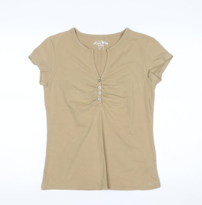 Atmosphere Women Beige Basic Short Sleeve Henley T-Shirt Size 16