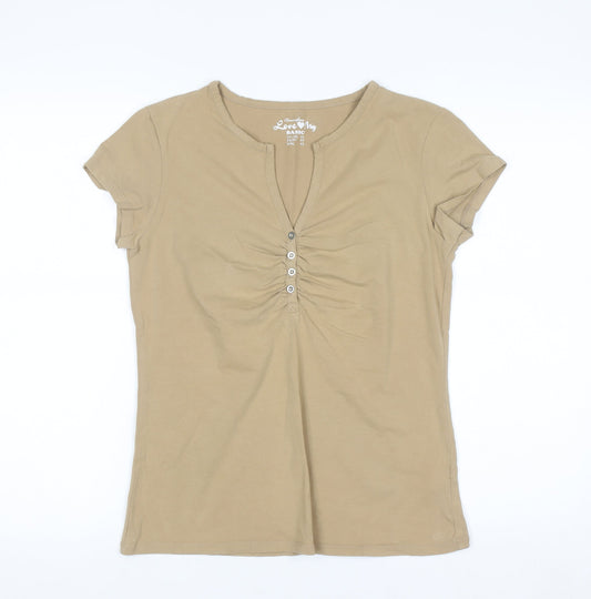 Atmosphere Women Beige Basic Short Sleeve Henley T-Shirt Size 16
