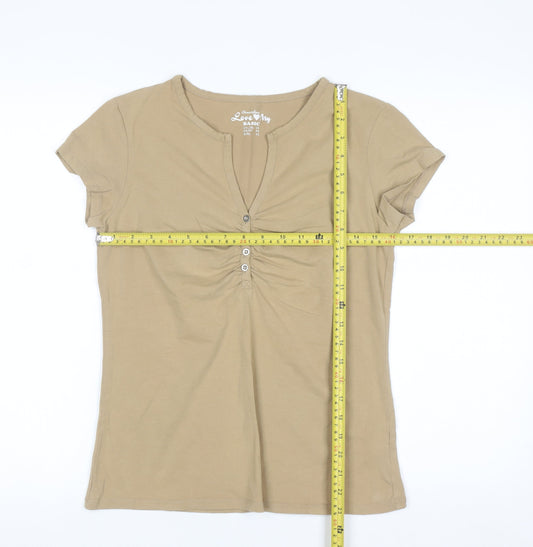 Atmosphere Women Beige Basic Short Sleeve Henley T-Shirt Size 16