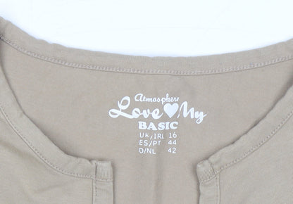 Atmosphere Women Beige Basic Short Sleeve Henley T-Shirt Size 16