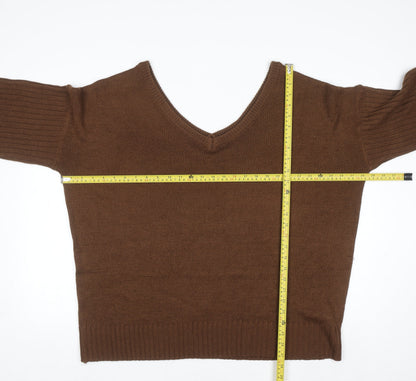Boohoo Women’s Brown Plus Size 22 V-Neck Knit Pullover Jumper