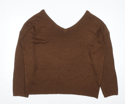 Boohoo Women’s Brown Plus Size 22 V-Neck Knit Pullover Jumper