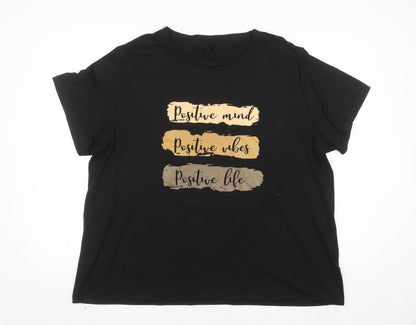 SHEIN Curve Women's Black 2XL Positive Quote Short Sleeve Cotton T-Shirt