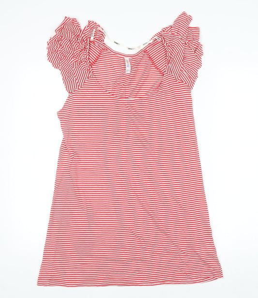 Denim Co Womens Red Striped Ruffle Sleeve Cotton T-Shirt Size 14