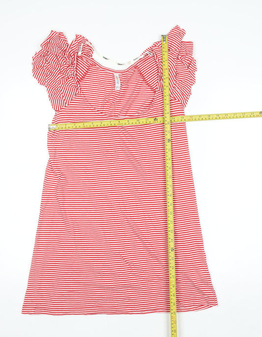 Denim Co Womens Red Striped Ruffle Sleeve Cotton T-Shirt Size 14