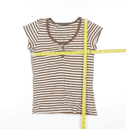 Brandy Melville Women’s Brown Striped Scoop Neck Cotton T-Shirt One Size