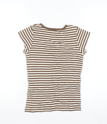 Brandy Melville Women’s Brown Striped Scoop Neck Cotton T-Shirt One Size