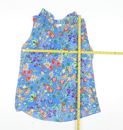 Rose + Olive Women's Blue Floral Sleeveless Ruffle Blouse Size L