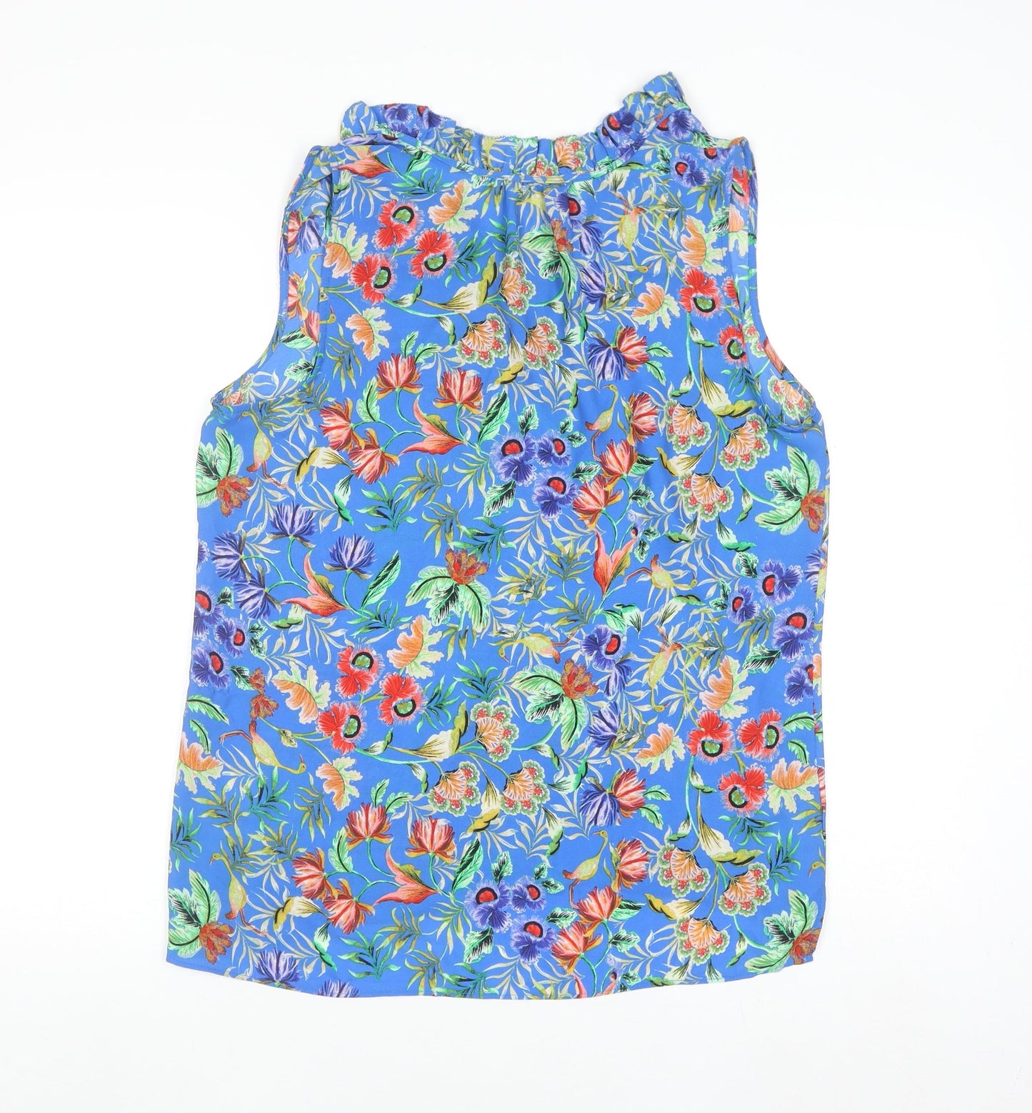 Rose + Olive Women's Blue Floral Sleeveless Ruffle Blouse Size L