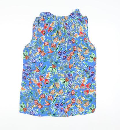 Rose + Olive Women's Blue Floral Sleeveless Ruffle Blouse Size L