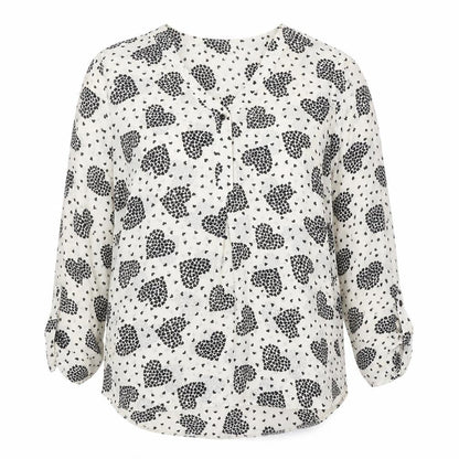 Dorothy Perkins Women White Heart Print Long Sleeve V-Neck Blouse Size 12