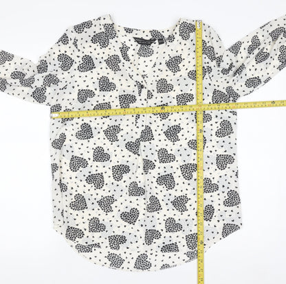 Dorothy Perkins Women White Heart Print Long Sleeve V-Neck Blouse Size 12