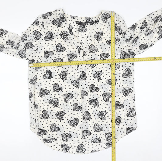 Dorothy Perkins Women White Heart Print Long Sleeve V-Neck Blouse Size 12