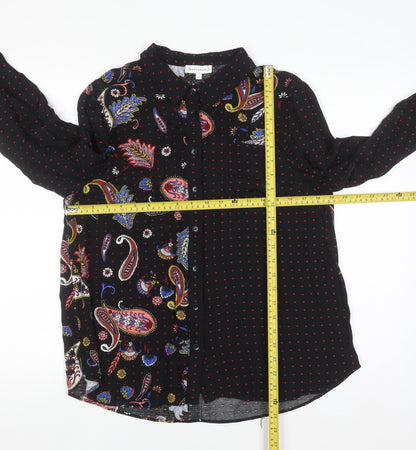 Warehouse Women's Black Paisley Long Sleeve Button-Up Shirt Size 14