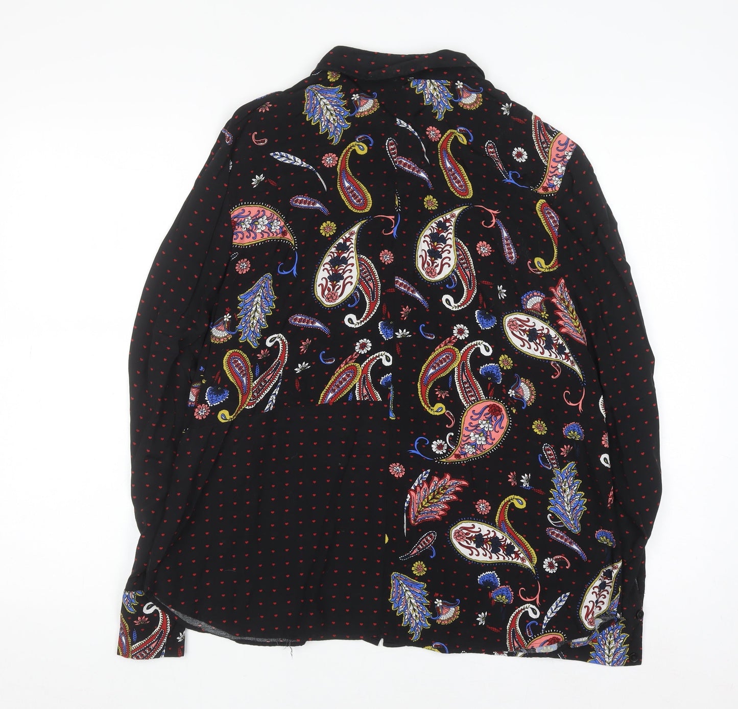 Warehouse Women's Black Paisley Long Sleeve Button-Up Shirt Size 14
