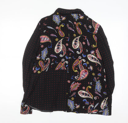 Warehouse Women's Black Paisley Long Sleeve Button-Up Shirt Size 14
