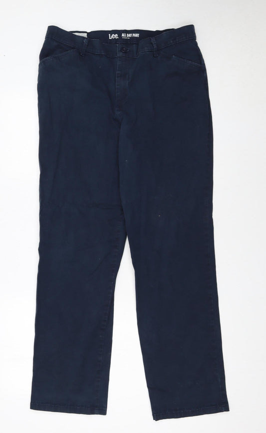 Lee Women's Blue Straight Leg Cotton Stretch Trousers Size 14
