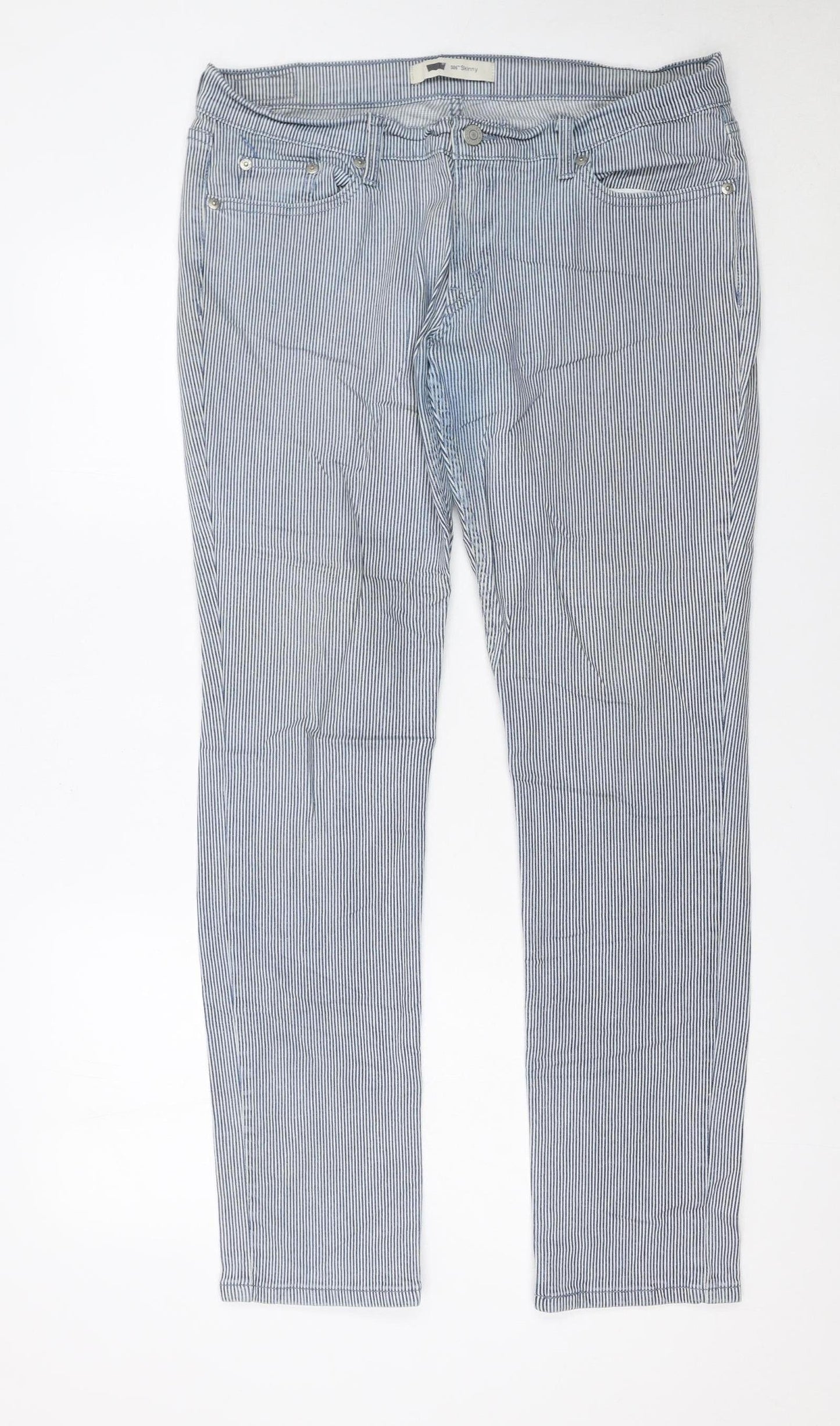 Levi’s Women Blue Striped Straight Jeans Size 12 Regular Fit Denim