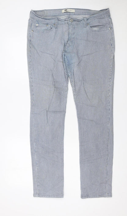 Levi’s Women Blue Striped Straight Jeans Size 12 Regular Fit Denim