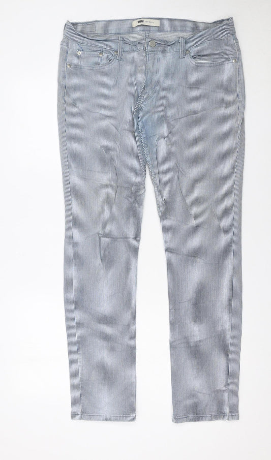 Levi’s Women Blue Striped Straight Jeans Size 12 Regular Fit Denim