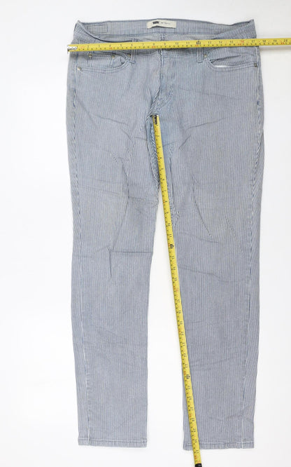 Levi’s Women Blue Striped Straight Jeans Size 12 Regular Fit Denim