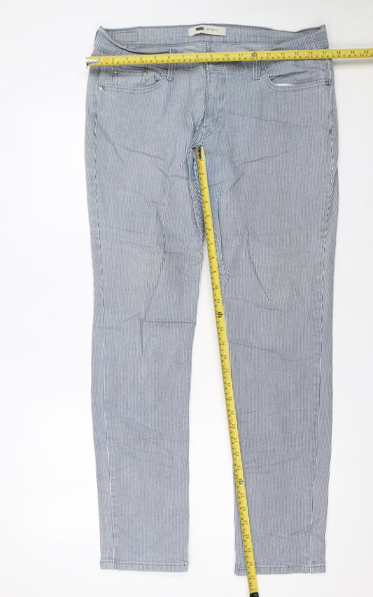 Levi’s Women Blue Striped Straight Jeans Size 12 Regular Fit Denim