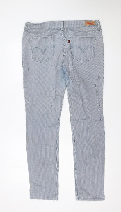 Levi’s Women Blue Striped Straight Jeans Size 12 Regular Fit Denim