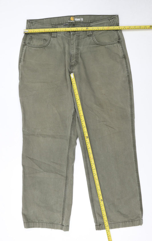 Carhartt Men's Green Relaxed Fit Canvas Jeans 36x30