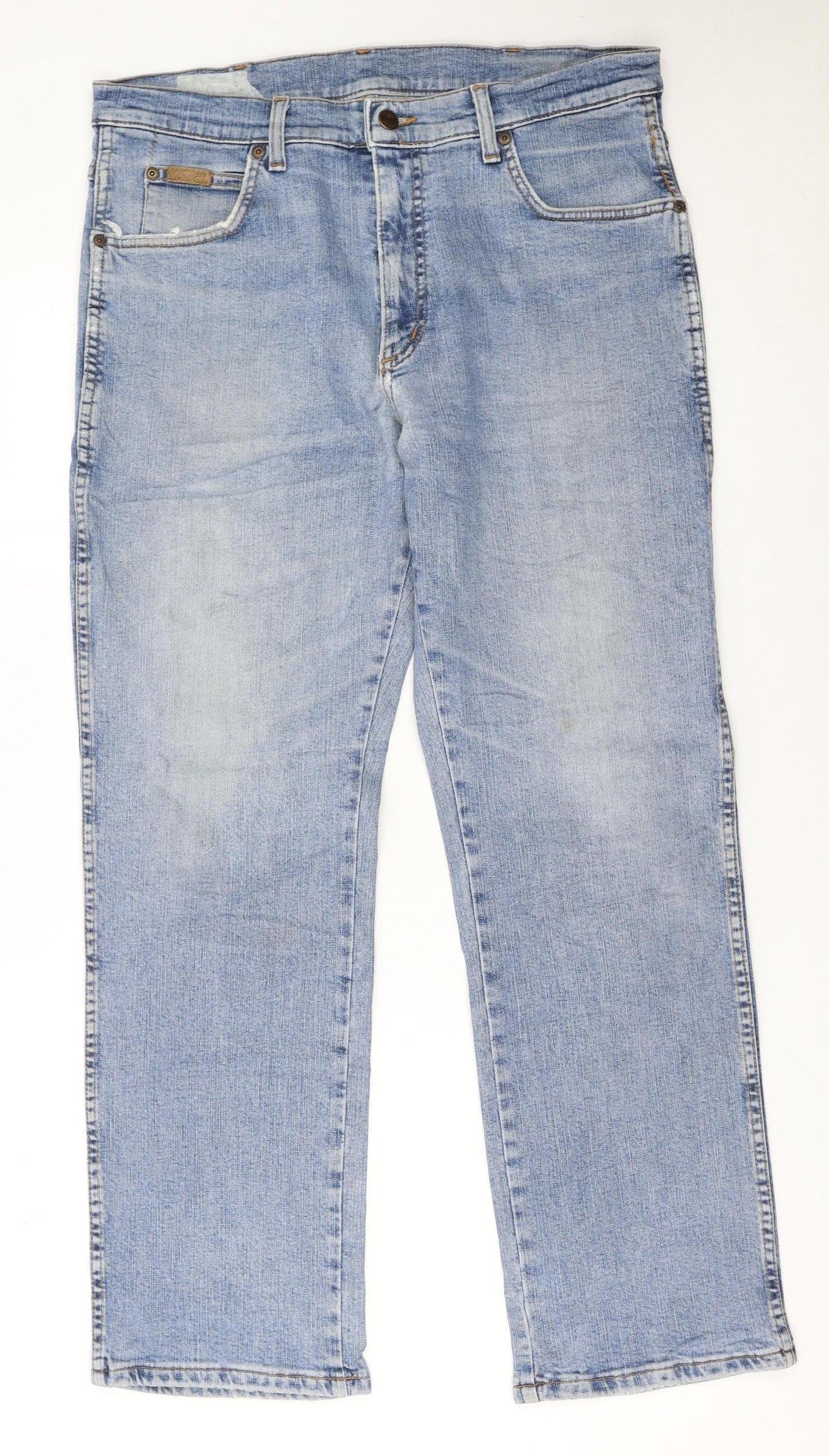 Wrangler Men's Light Blue Texas Straight Jeans W34 L30 Cotton Denim