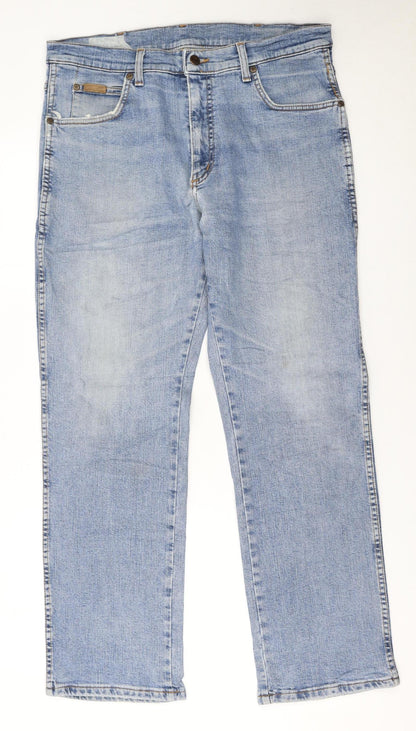 Wrangler Men's Light Blue Texas Straight Jeans W34 L30 Cotton Denim