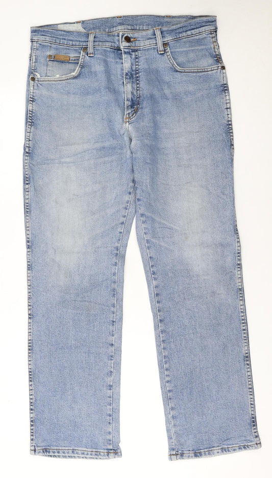 Wrangler Men's Light Blue Texas Straight Jeans W34 L30 Cotton Denim