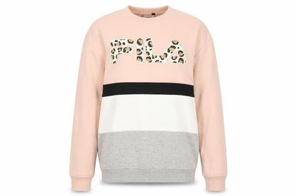 Fila Womens Pink Colourblock Leopard Logo Pullover Sweatshirt S