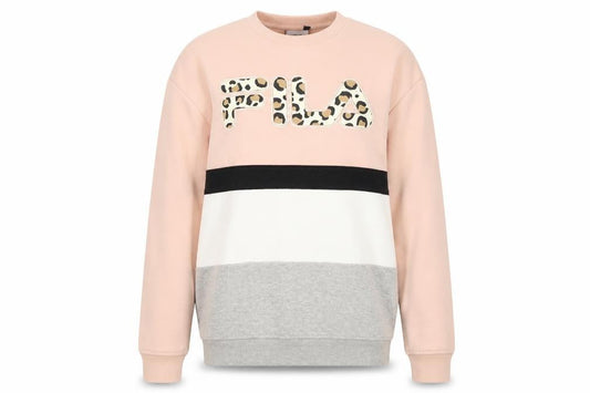 Fila Womens Pink Colourblock Leopard Logo Pullover Sweatshirt S