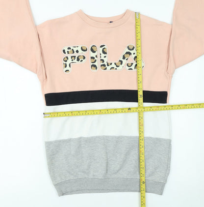 FILA Womens Pink Colourblock Leopard Logo Pullover Sweatshirt S
