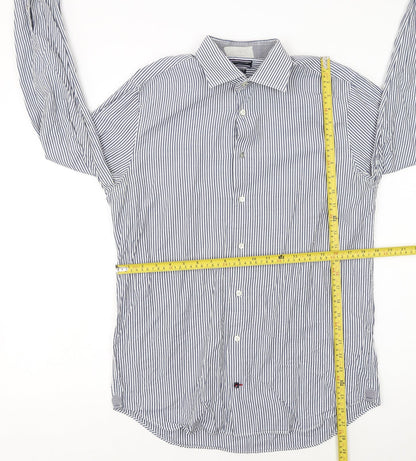 Tommy Hilfiger Men's Blue Striped Slim Fit Button-Up Shirt Size 15.75