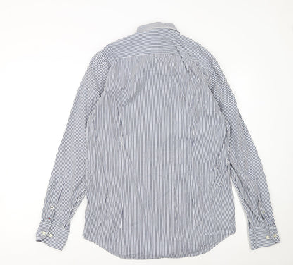 Tommy Hilfiger Men's Blue Striped Slim Fit Button-Up Shirt Size 15.75
